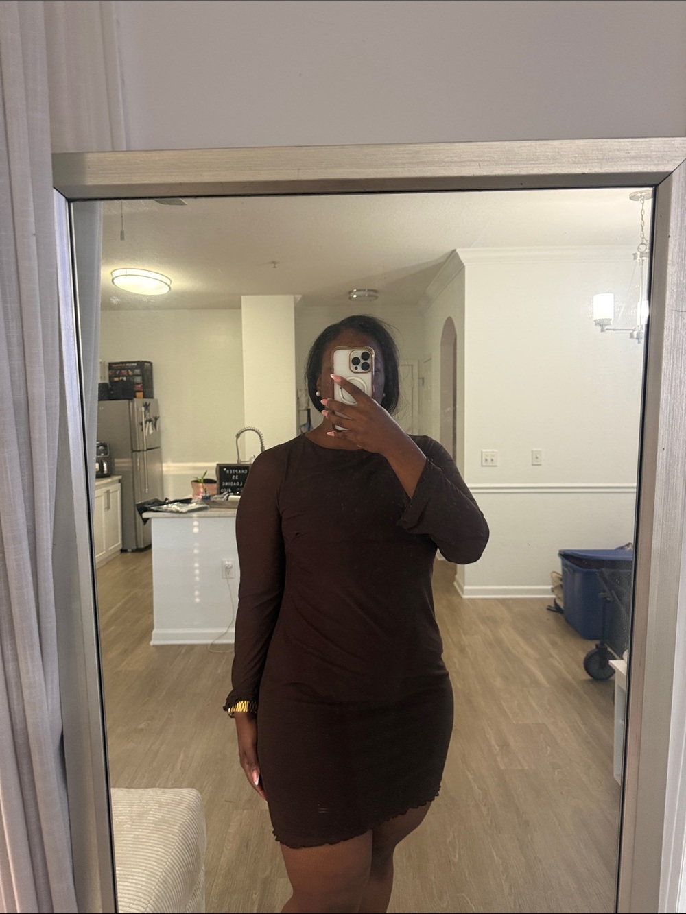 SHEIN Dark Brown Long Sleeve Mini Dress